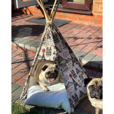 PawHut Portable Canvas Pet Teepee Tent Foldable Cat Bed Dog Puppy House Small Animal Play Kennels Removable Washable Cushion