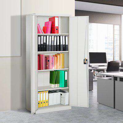 Vinsetto Cool Rolled Steel Tall Office Lockable Filing Cabinet 2 Doors 4 Internal Adjustable Shelves Bookcase Cabinet Storage Unit