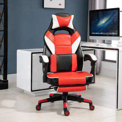 Vinsetto Cool & Stylish Gaming Chair Ergonomic w/ Thick Padding Footrest Neck & Back Pillow 5 Wheels Racing Swivel Height Adjustable Home Office Red