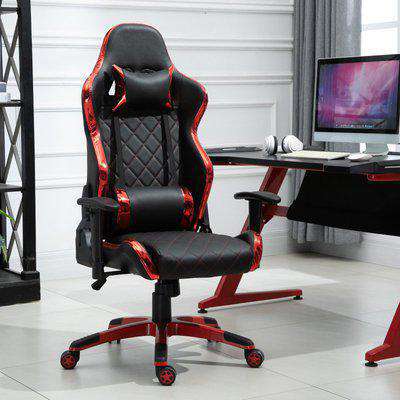 Vinsetto Holographic Stripe Gaming Chair Ergonomic Design PU Leather High Back 360° Swivel w/ 5 Wheels 2 Pillows Back Support Racing Chair Black&Red