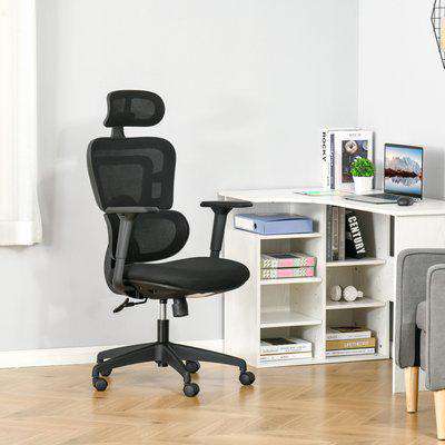 Vinsetto Mesh Office Chair, Ergonomic High-Back Swivel Desk Chair with Adjustable Height, Headrest, Lumbar Support, Padded Seat for Home Office Black