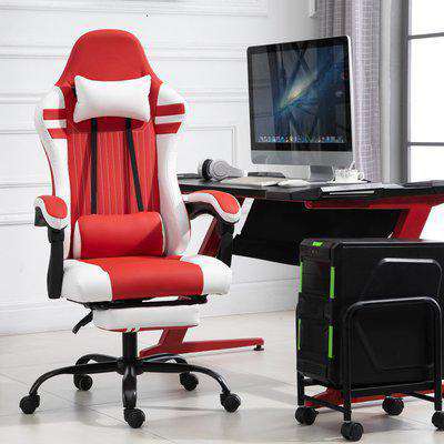 Vinsetto PU Leather Gaming Chair w/ Headrest, Footrest, Wheels, Adjustable Height, Racing Gamer Recliner, Red White