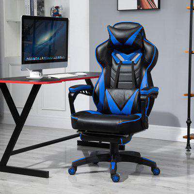 Vinsetto Ergonomic Racing Gaming Chair Office Desk Chair Adjustable Height Recliner with Wheels, Headrest,Lumbar Support Retractable Footrest, Blue