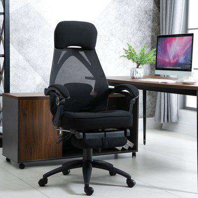 Vinsetto Mesh Swivel Task Chair for Home Office Lunch Break Recliner High Back Adjustable Height with Footrest, Headrest, Black