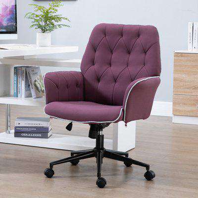 Vinsetto Tufted Desk Chair w/ Arm Rest on Wheels Coffee Brown