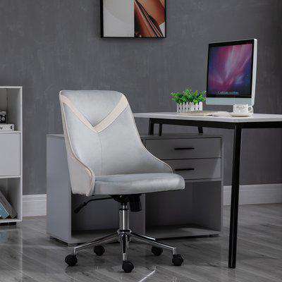 Vinsetto Velvet Desk Chair Leisure Chair Fabric Computer Home Bedroom Armless Rocking with Wheels-Beige and Grey