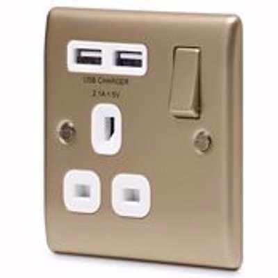 Bg Nickel Single 13A Switched Socket With Usb X2 & White Inserts Pearl