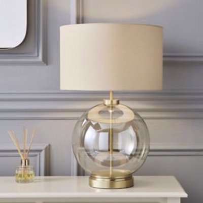 The Lighting Edit Carina Ball Satin Champagne Brass Effect Round Table Lamp