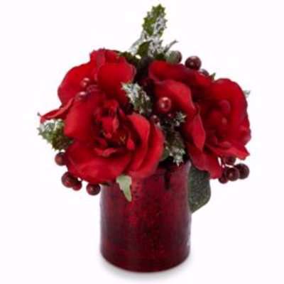 Red Christmas Artificial Flowers In Pot