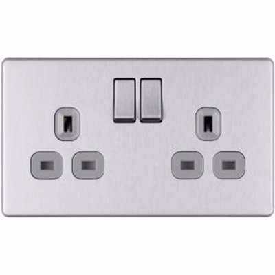 Colours 13A Stainless Steel Effect Double Indoor Switched Socket