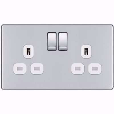 Colours Chrome Double 13A Screwless Switched Socket With White Inserts