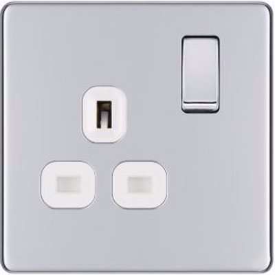 Colours Chrome Effect Single 13A Switched Socket With White Inserts