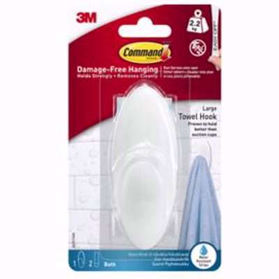 3M Command Bath Frosted Effect Large Clear Towel Hook (Holds)2.2Kg