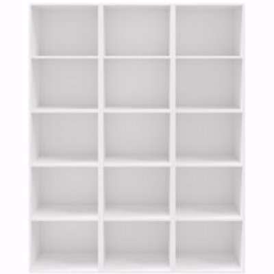 GoodHome Atomia Freestanding Matt White 15 Compartments 15 Shelf Freestanding Rectangular Bookcase (H)1875mm (W)500mm (D)350mm