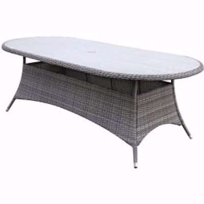 GoodHome Hamilton Rattan Effect 8 Seater Fixed Dining Table Steeple Grey