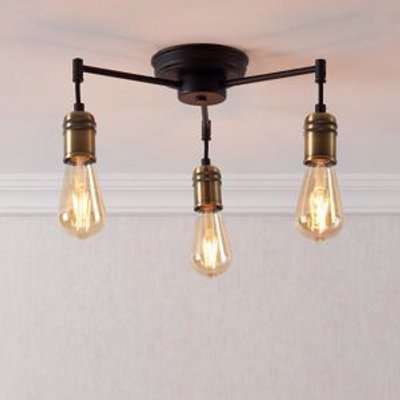 Hixley Matt Black Antique Brass Effect 3 Lamp Ceiling Light