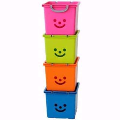 Iris Children's Smiley Pink 30.6L Plastic Stackable Storage Box