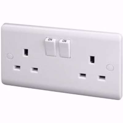 Lap White Double 13A Switched Socket & Colour Matched Inserts