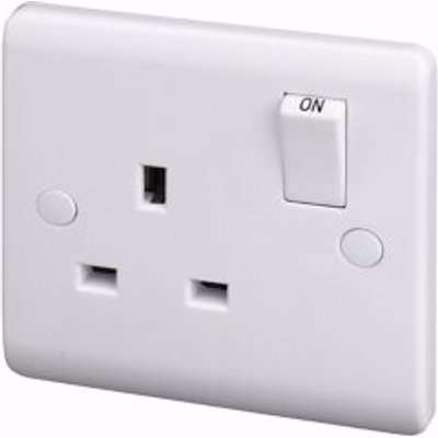 Lap White Single 13A Switched Socket & Colour Matched Inserts