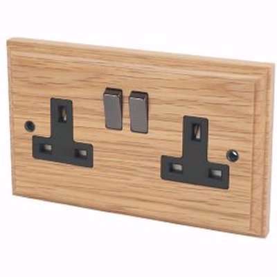 Varilight Brown Double 13A Switched Socket With Black Inserts
