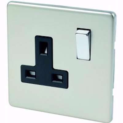 Varilight Single 13A Screwless Switched Socket With Black Inserts