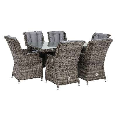 Amberley 8 Seater Garden Rectangular Dining Set in Grey Weave and Grey Fabric with Parasol