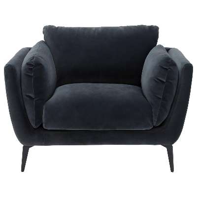 Velvet Accent Chair - Charcoal With Black Metal Legs - W117 x D93 x H88cm - Barker &amp; Stonehouse