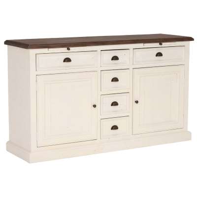 Carisbrooke Reclaimed Wood 2 Door and 6 Drawer Sideboard, Stucco White