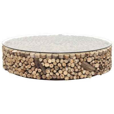 Caspian Solace 120cm Driftwood and Glass Coffee Table