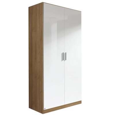 Celle 2 Door Hinged Wardrobe, High Polish White and San Remo Oak