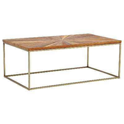 Jupiter Coffee Table, Wood Top With Antique Brass Leg