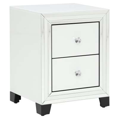 Krystal 2 Drawer Bedside Cabinet, White Glass and Mirror