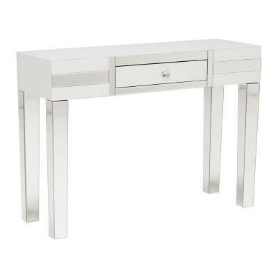 Krystal 1 Drawer Dressing Table, White Glass and Mirror