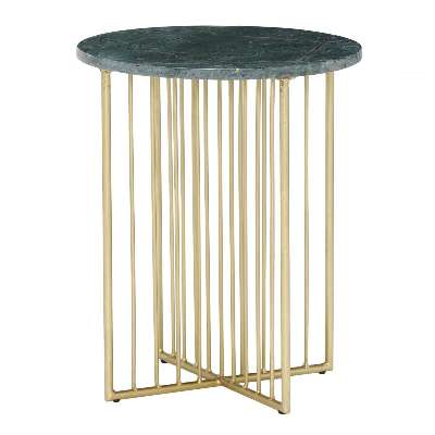 Lalit Side Table, Green Marble With Brass Leg