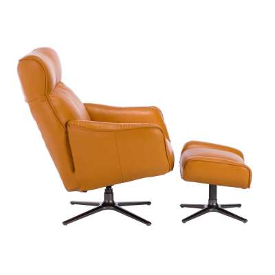 Lecco Leather Recliner Swivel Chair and Footstool