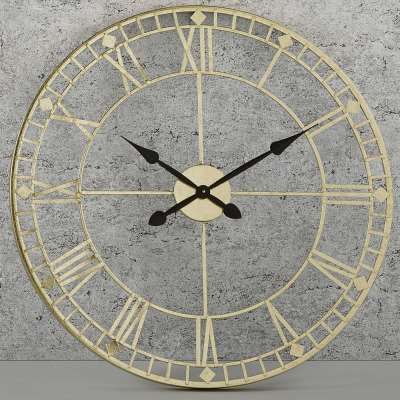 Metal Round Skeleton Wall Clock, Antique Gold