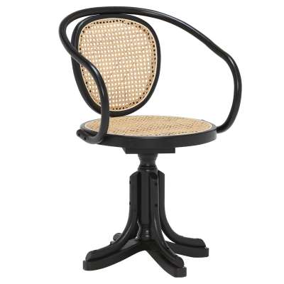 Ningbo Swivel Chair - Black - Beech Wood - Rattan - W55 x D46 x H84cm - Barker &amp; Stonehouse