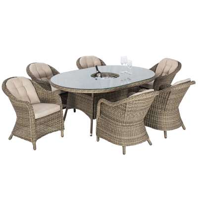 Taransay 6 Seat Oval Garden Dining Set in Natural Weave and Beige Fabric