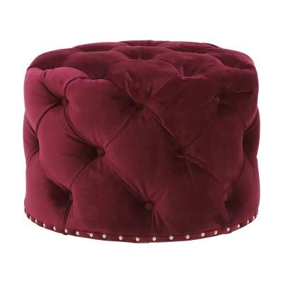 Timothy Oulton Lord Digsby Small Round Footstool, Revival Velvet Ruby
