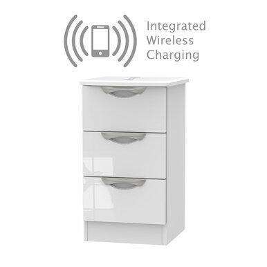 Merton Wireless Charging Bedside Table 3 Drawers Kashmir