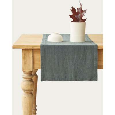 Forest Green Washed Linen Table Runner