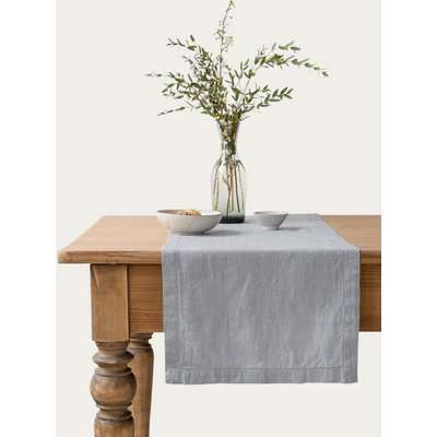 Light Grey Washed Linen Table Runner