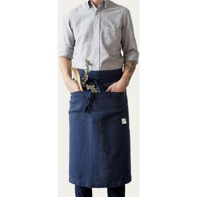 Navy Washed Linen Waist Apron
