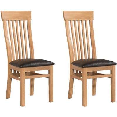 Annaghmore Treviso Oak Dining Chair with Dark Brown Faux Leather Seat Pad (Pair)