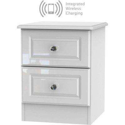 Balmoral High Gloss White 2 Drawer Bedside Cabinet with Integrated Wireless Charging