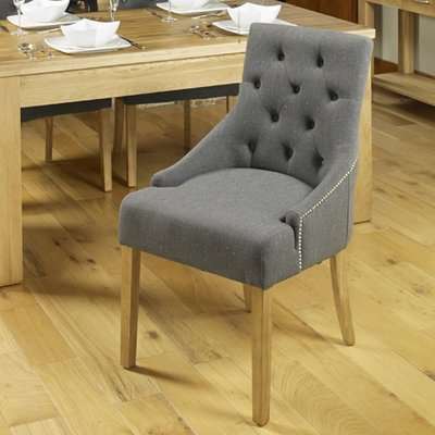 Accent Oak Stone Fabric Upholstered Dining Chair - Baumhaus