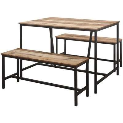 Birlea Urban Rustic Dining Table and 2 Bench with Metal Frame