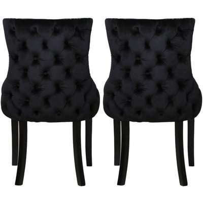 Black Velvet Tufted Back Dining Chair (Pair)
