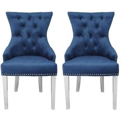 Blue Velvet Fabric Dining Chair with Stainless Steel Legs (Pair)