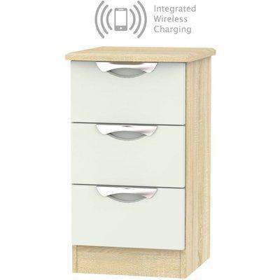 Camden 3 Drawer Bedside Cabinet with Integrated Wireless Charging - High Gloss Kaschmir and Bardolino